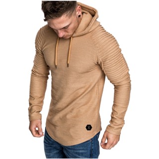 Homens Gola Redonda Slim-Fit Camiseta De Manga Comprida Com Capuz De Cor Lisa P