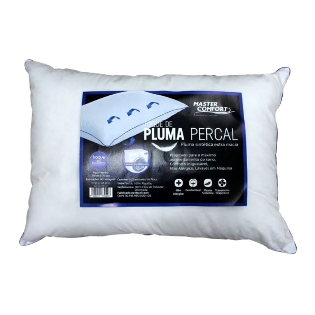 Travesseiro Tipo Pena De Ganso Toque Macio Master Comfort 50x70cm Branco Pluma Afunda Ao Deitar