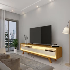 Rack para TV com LED Requinte 172 Naturale Off White - Gelius
