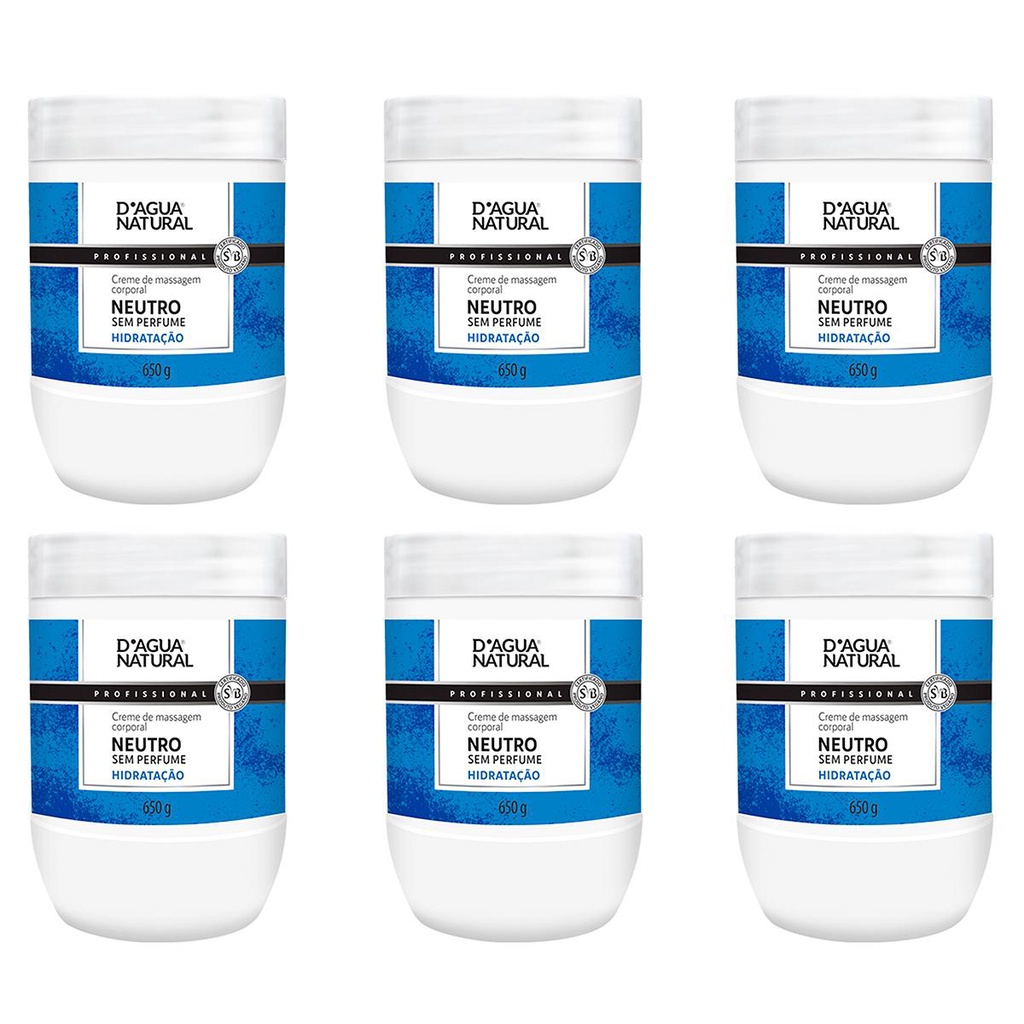 Kit 6 Potes Creme De Massagem Corporal  Dagua Natural Neutro 650g Sem Perfume Hidratação