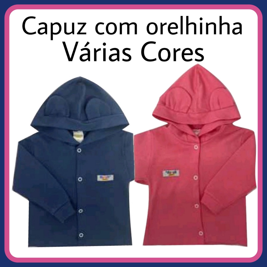 Casaco Bebê Casaquinho com Capuz e Orelhinhas Suedine