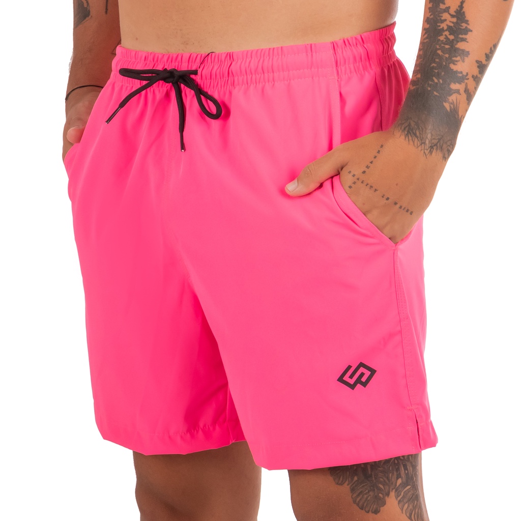 Bermuda Short Praia Casual Mauricinho Com Elastano Rosa Neon Liso Masculino Short Tactel Original