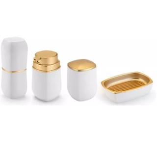 Kit Para Banheiro Lavabo 4 Peças Branco E Dourado - Arthi