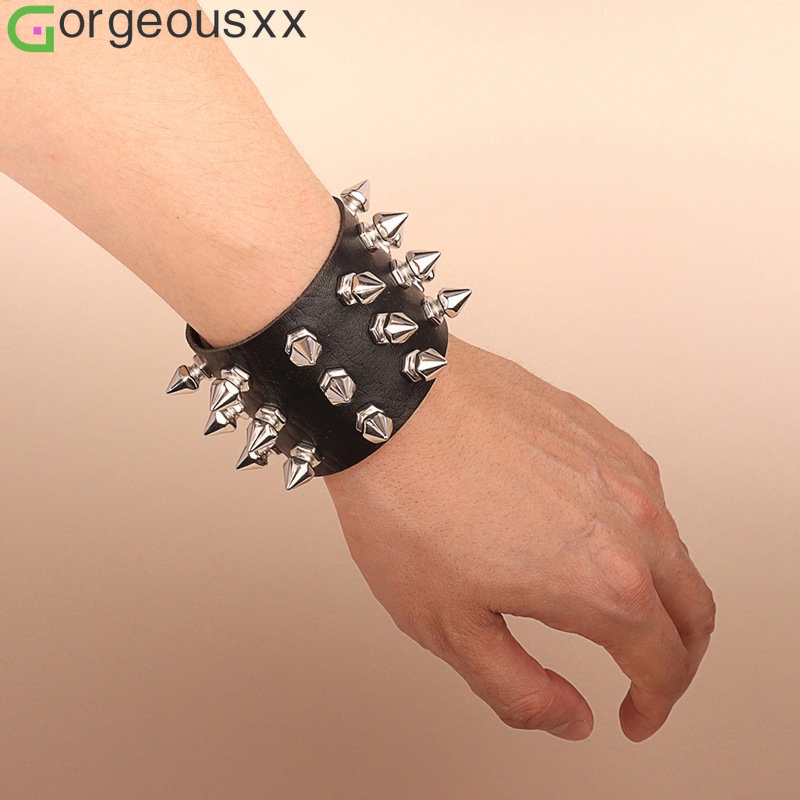 Retro Punk Fashion Exagerado Pulseira De Couro PU Característica De Três Fileiras Pulseiras Góticas Party Jewelry