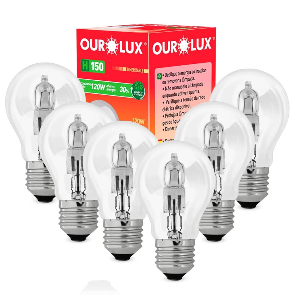 Kit 6 Lampadas Eco Halogena Clara H150 120W 220V E27