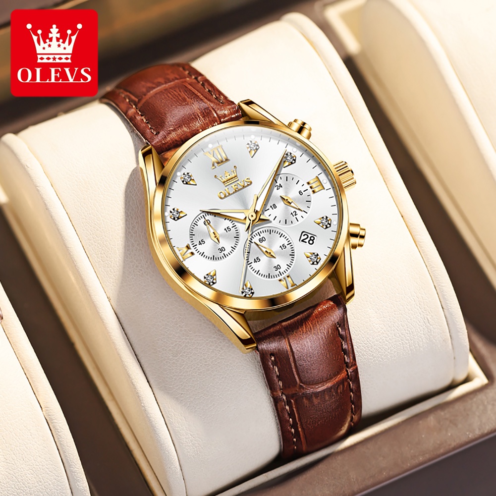 OLEVS 5523 Relógio Feminino Quartz Couro À Prova D'água Multifuncional Luminoso Preto E Branco - Watches