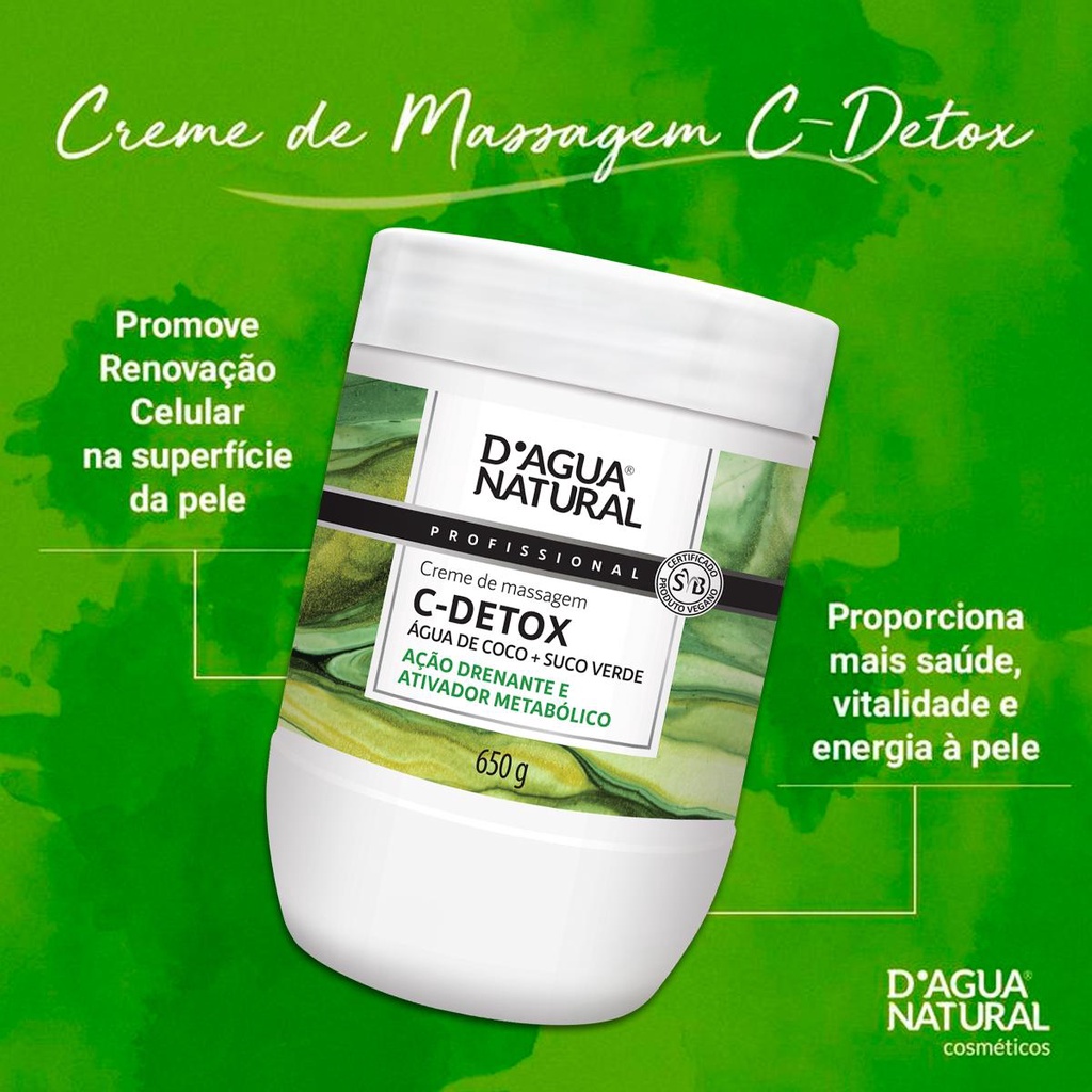 Creme De Massagem Dagua Natural C-Detox 650g Ação Drenante e Ativador Metabólico · foto 2