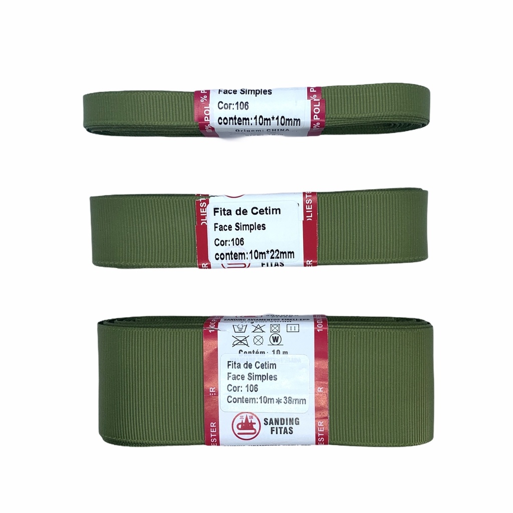 Fita Gorgurão Lisa Sanding Cor 106 (Verde Militar) - 10 metros