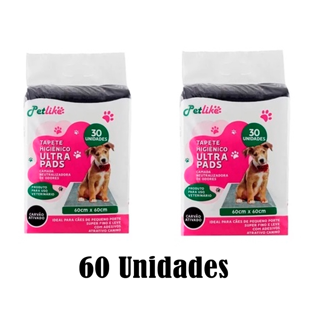 2x Tapete Higiênico Xixi Ultra Pads Carvão Ativado 60x60cm 30un