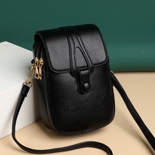 Mini bolsa de ombro feminina de couro multifuncional para celular/esporte
