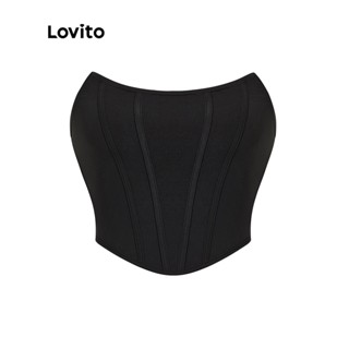 Lovito Casual Blusa Cropped Feminina Lisa De Alcinha Com Textura Delicada L45ED006 (Preta)