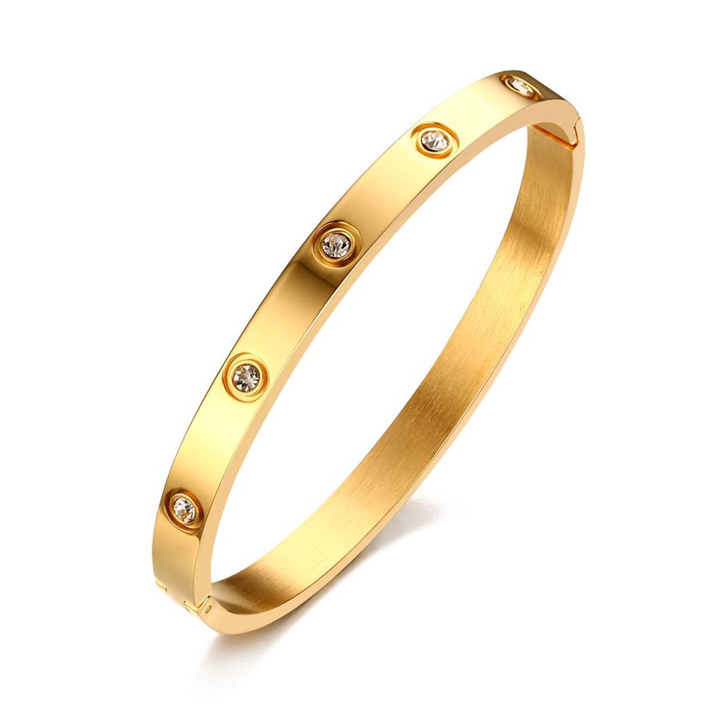 Vnox 14K Pulseira Bangle Com Banho De Ouro Zircon Charme Para Mulheres , De Abertura De Cristal De Moda Luxuosa