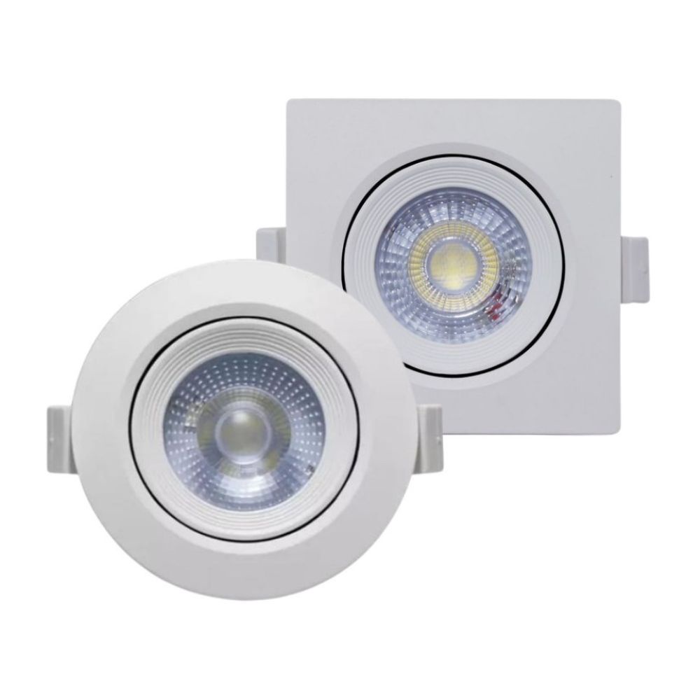 Kit 5 Spot Led 5w 7w Embutir Quadrado Redondo Direcionável Branco