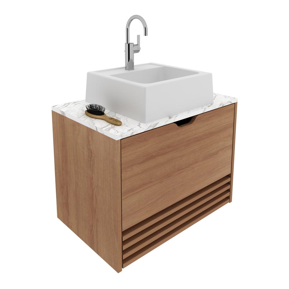 Gabinete Banheiro 1 Porta 1 Gaveta 60cm Suspenso Multimóveis CR10091 Amêndoa/Mármore Branco em Oferta na Shopee
