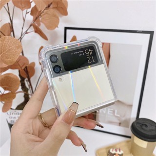 Aurora Laser Transparente Capa Samsung Galaxy Z Flip 3 5G Zflip3 Z3 4 5G Zflip4 Z4 Filme Anti-Impacto TPU De Celular
