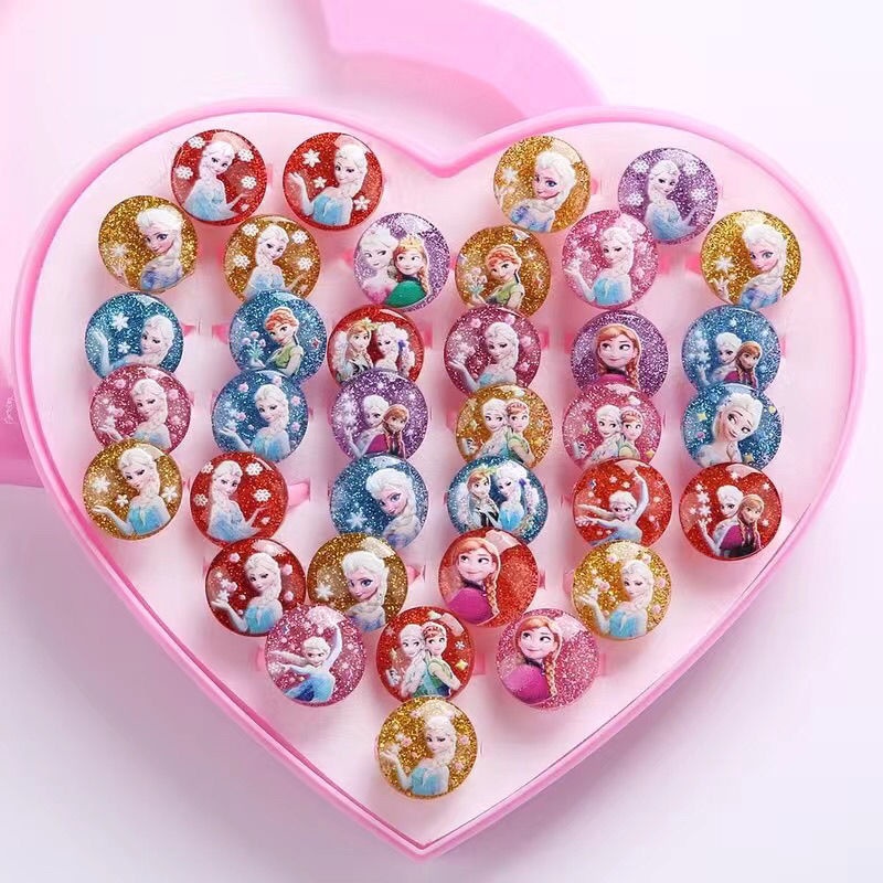 50pcs Anéis/37Pcs Conjunto Frozen aisha Anna Jewelry Cute cat Ajustáveis Para Crianças De Presente Com Caixa Aleatória em Oferta na Shopee