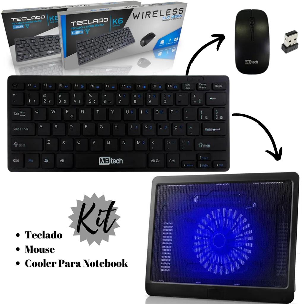 Kit Mini Teclado Mouse Sem fio e Cooler Wireless Para Notebook PC Tablet Celular Wireless Keyboard Teclas Pequenas Perfeitas Para Estudar Jogar Via Bluetooth