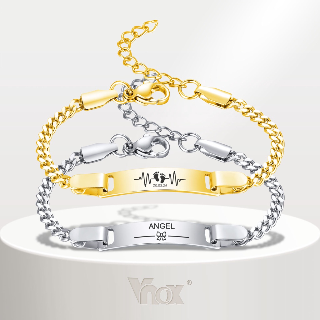 Vnox Pulseira Personalizada De Nome De Bebê ID , Encanto De Aço Inoxidável Com Banho De Ouro Para Crianças Tipo