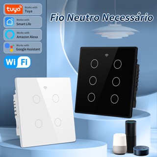 Tuya Brasil 4x4 WiFi Interruptor De Luz Inteligente Neutro Necessária 4/6 Gangue Parede 110-240V Controle Remoto Funciona Com Alexa Google Home
