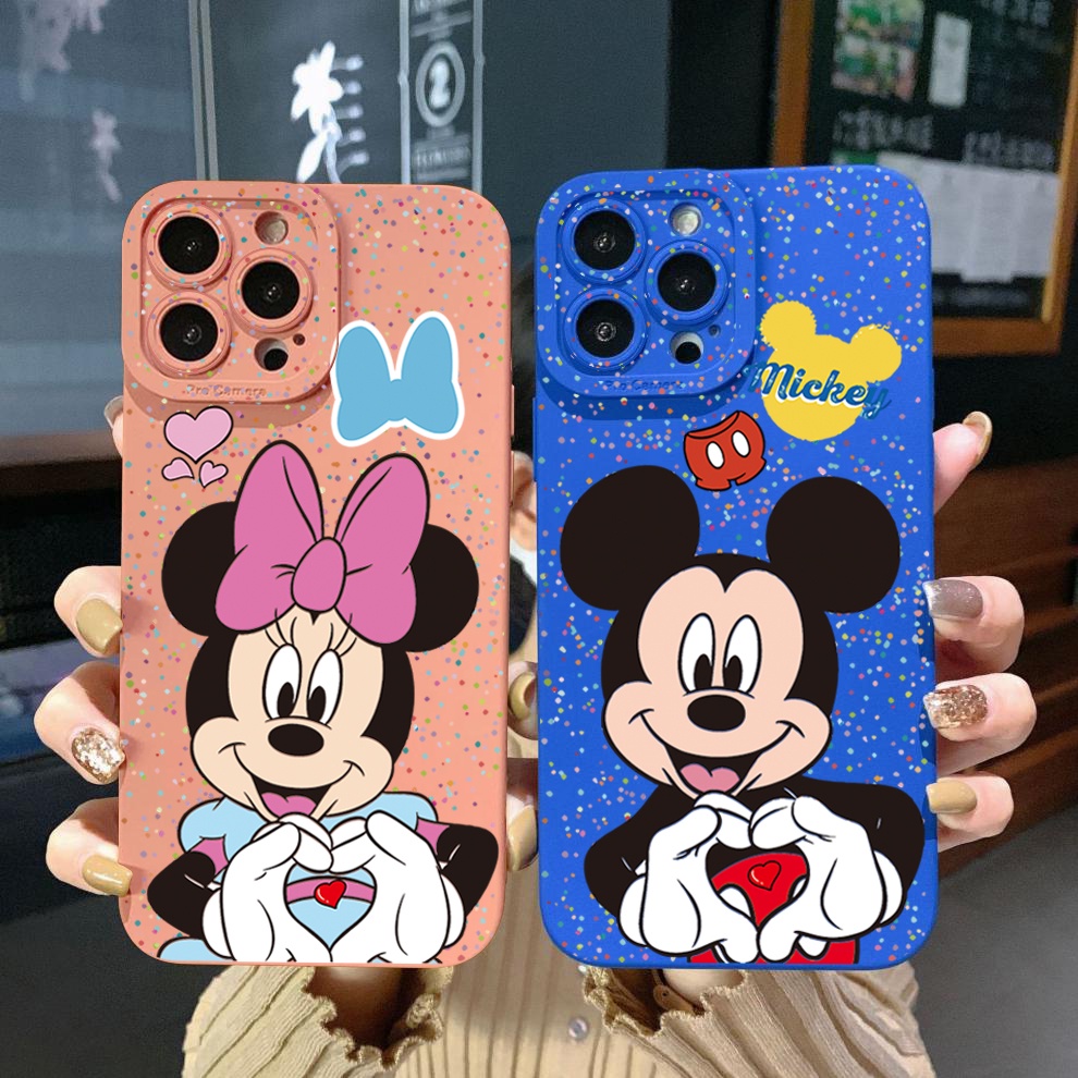 Para Samsung Galaxy S23 Ultra S23 + A24 A04E A04 4G A14 A34 A54 5G A11 A50 M12 Mickey Minnie Love Heart Sign Signos De Borda Quadrada Capa Protetora Completa Len