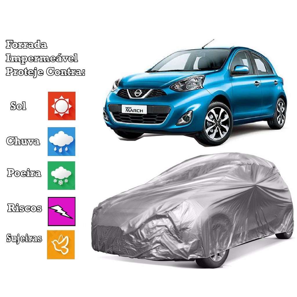 Capa Cobrir Carro Nissan March Forrada e 100% Impermeável em Oferta na Shopee