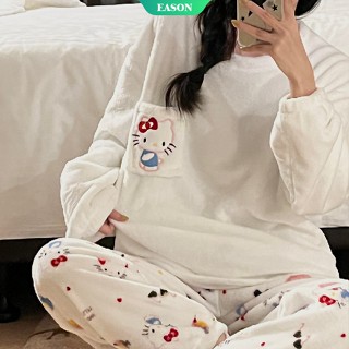 2023 Outono E Inverno Novo Desenhos Animados Sanrio Hello Kitty Kuromi Facecloth Pijama De Manga Longa Engrossado Quente Confortável Em Casa