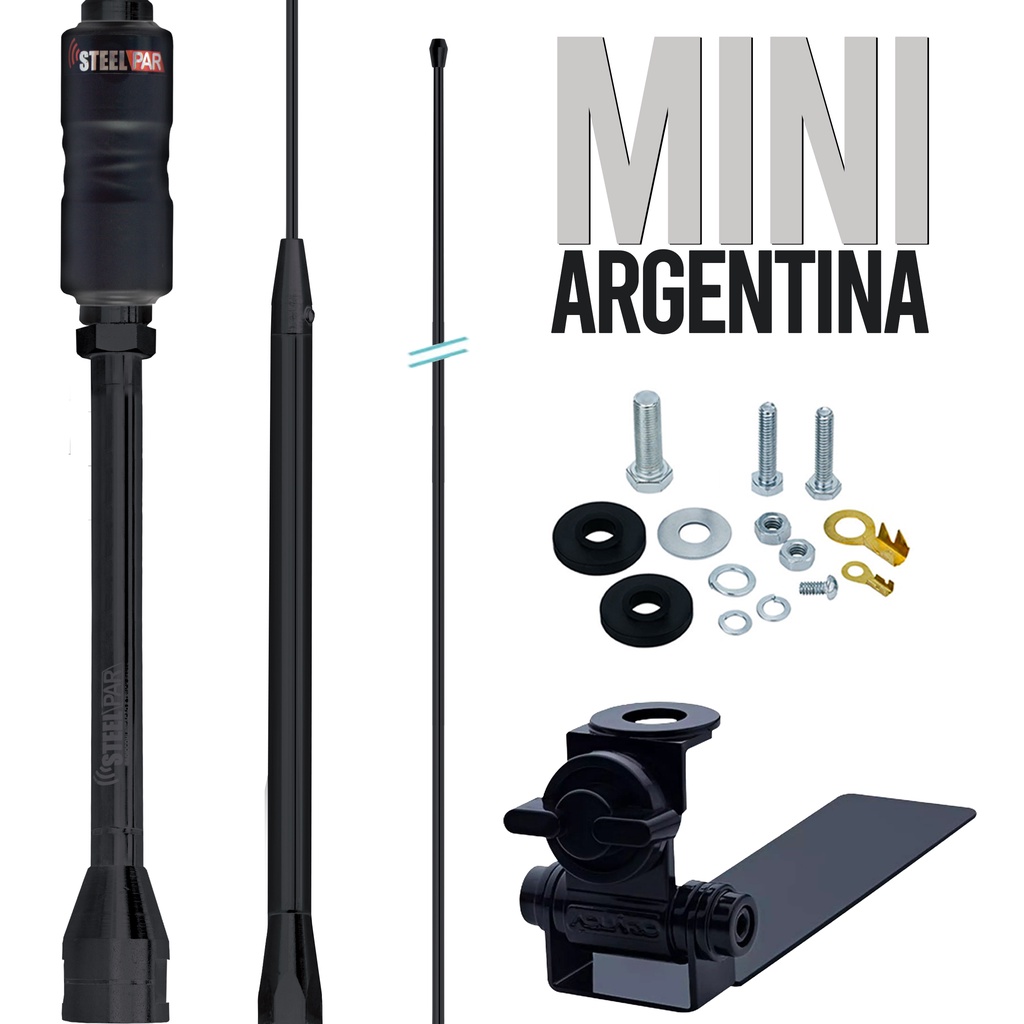 Antena Base Embutida Black Px Mini Argentina 1,07m + Suporte Carroceria Caminhonete