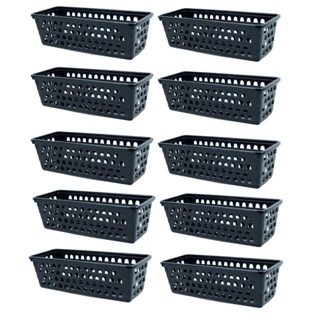 Kit 10 Cestos Multiuso Comprido Retangular Preto 28x11x8 Cm 123Organizei