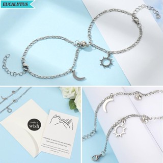 EUTUS 2PCS/Conjunto Para Mulheres Homens Pulseiras De Casal Jóias Lua E Sol Magnet Braceletes Novas Atração Da Moda Do Dia Dos Namorados De Aço Inoxidável