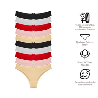 Kit com 10 Calcinhas Lingerie Tanga de Microfibra