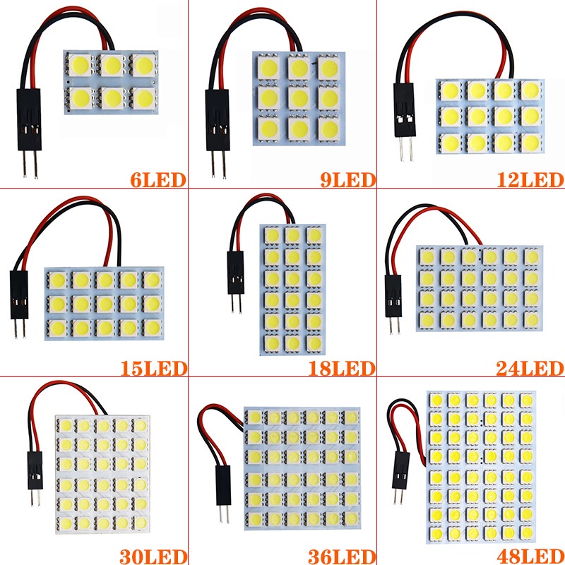 Lâmpada De Teto Para Carro Com Cúpula De Leitura 6 9 12 15 18 24 36 48 SMD 5050 T10 W5W C5W C10W em Oferta na Shopee
