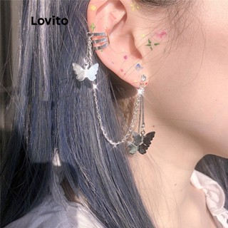 Lovito Brincos Casuais com Cadeia em Forma de Borboleta L18M129(Prata)