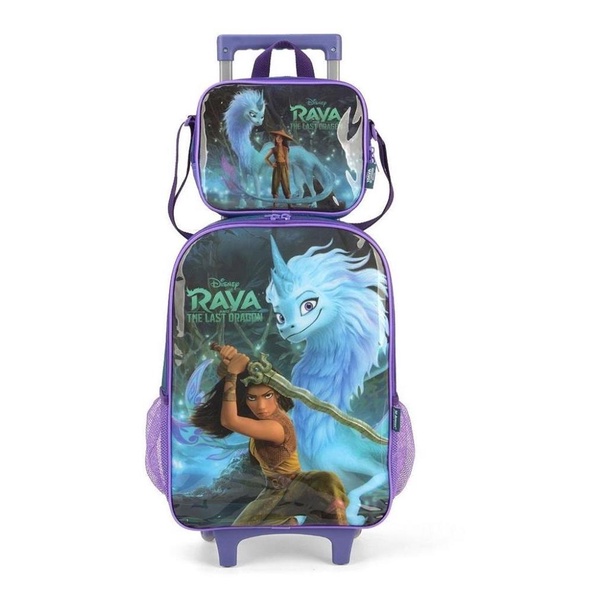 Kit Mochila Rodinhas Lancheira Luxcel Raya E O Dragao Verde