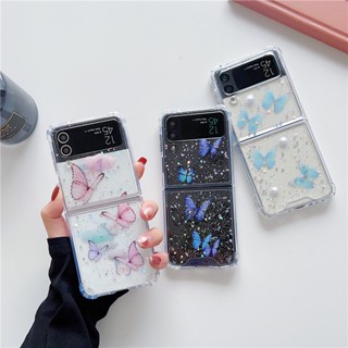 Linda Borboleta Transparente Capa Para Samsung Galaxy Z Flip 4 3 5G Zflip3 Epóxi Anti-Impacto Protetor Flip4 De Celular