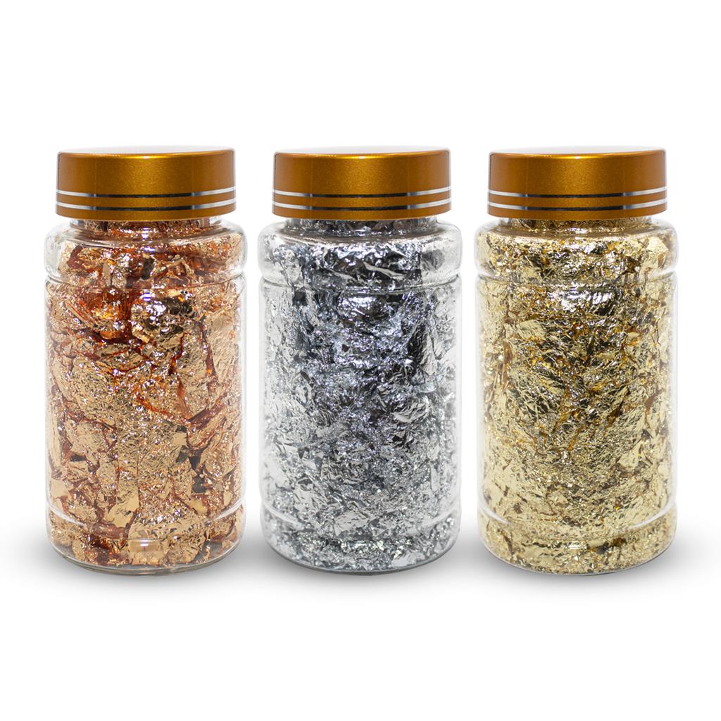 Kit 3 Potes Grandes Folhas de Ouro Dourado Prata Bronze Decoração Unha Nail Enfeite Art Arte Sedução em Oferta na Shopee
