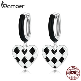 Bamoer 925 Coração De Prata Esterlina Rhombus Stud Brincos BSE607