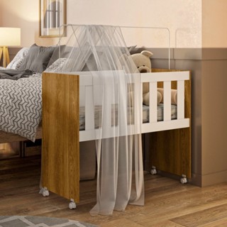 Mini Berço 100% MDF com Colchão 5 em 1 Ariel Tigus Baby Branco/Ypê