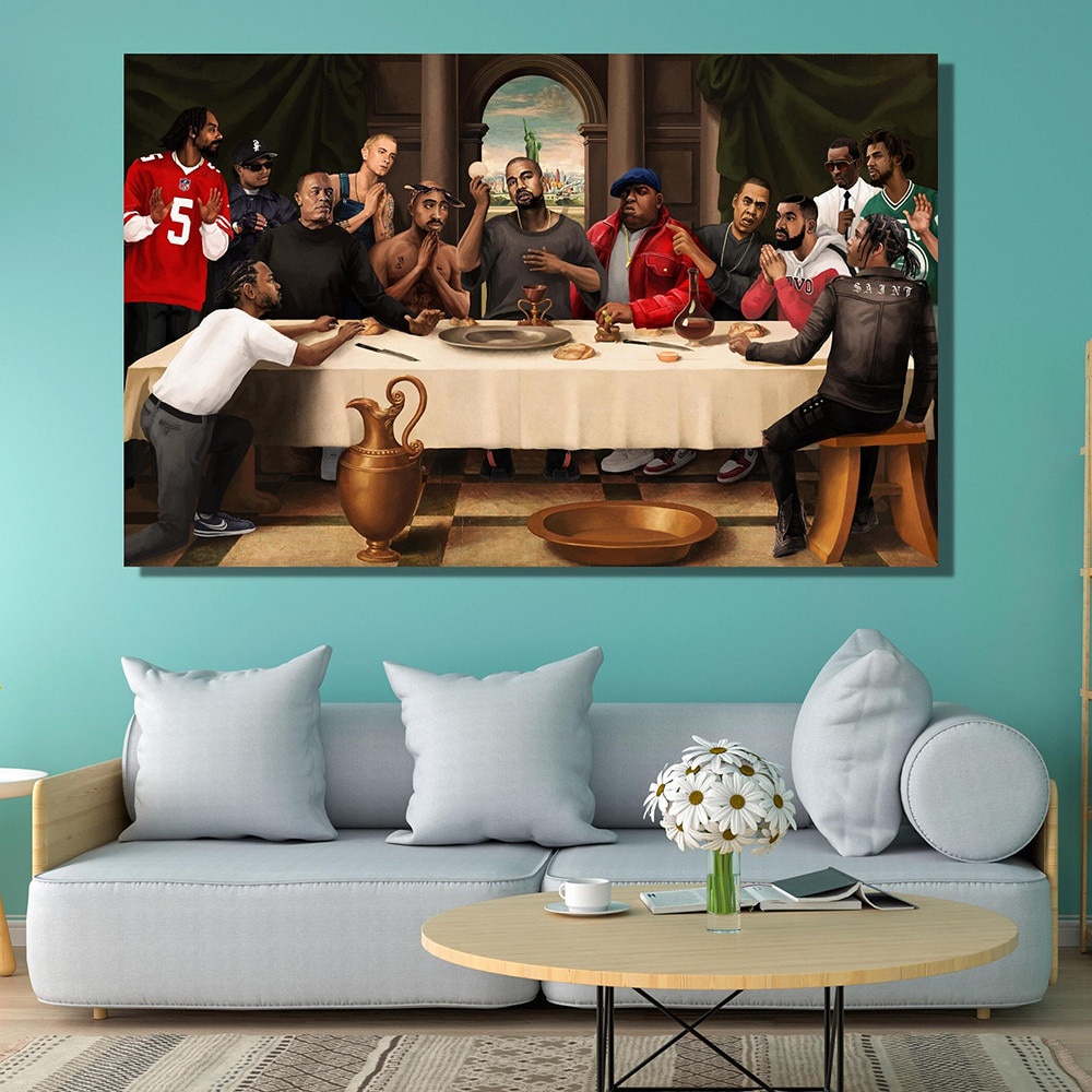 Quadro Decorativo Hip Hop Ultima Ceia Rappers 70x50 alta qualidade