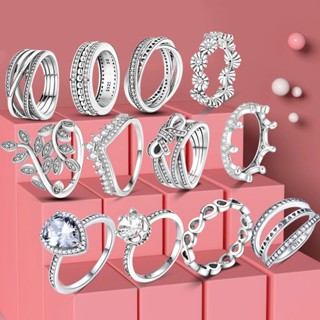 2023 Anéis De Dedo Da Moda 925 Princesa Prata Tiara Coroa Anel De Coração De Amor Brilhante Para Mulheres Joias Presente De Aniversário