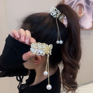 Grampo De Cabelo Com Pendão De Cavalo Pérola Alto Rabo Feminino Anti-Coliso Fixador Útil Ferramenta Rhinestone Flower Shark Clip Headdress Hairpin