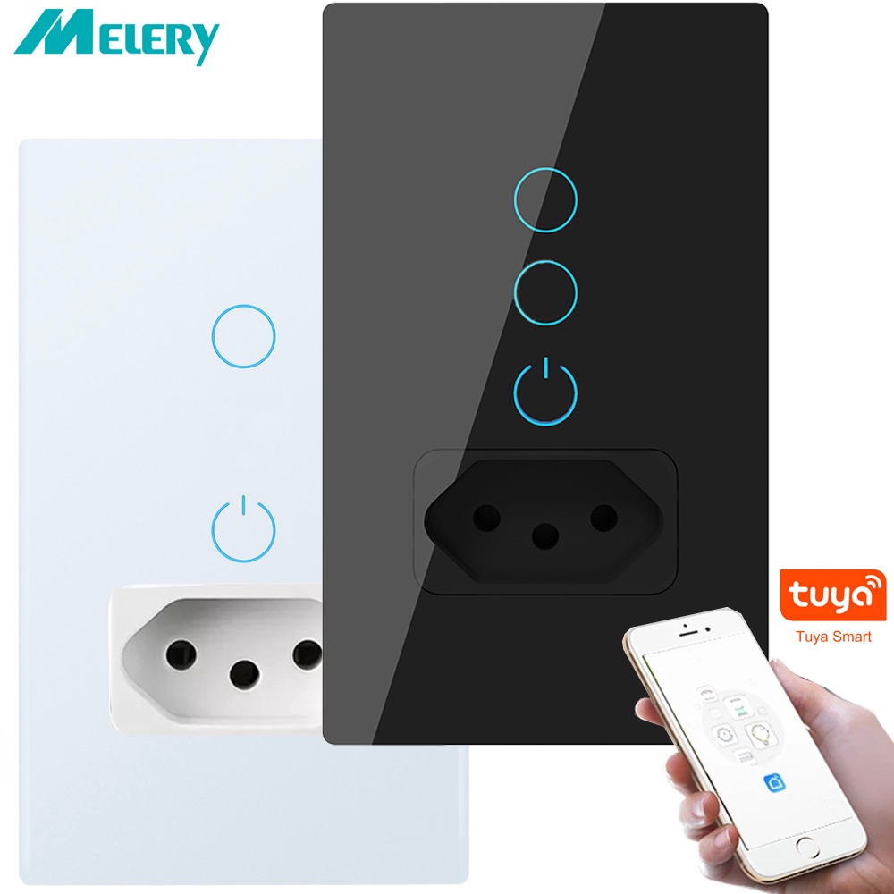 Wifi Smart Tuya Brasil Tomada De Interruptor De Luz Paralela Parede Plug Painel De Vidro I...