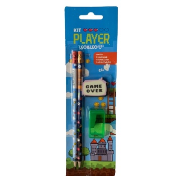 KIT LAPIS HB PLAYER 2 LAPIS APONTADOR BORRACHA GAME ESCOLAR