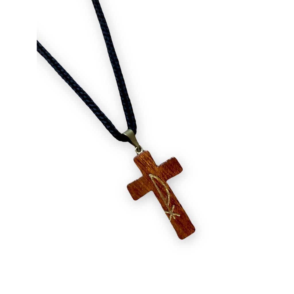 Cordao Cruz PX Crucifixo Madeira