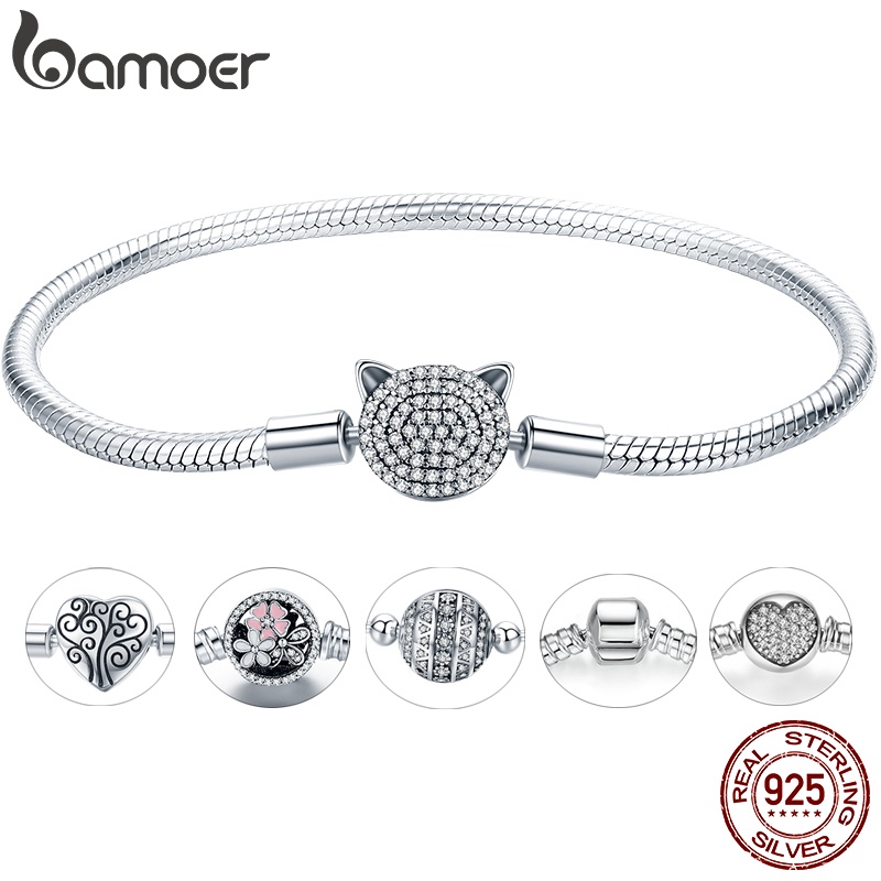 Bamoer Prata 925 Pulseira 17cm & 18cm 19cm 20cm Comprimento Cobra Cadeia Moda Jóias em Oferta na Shopee