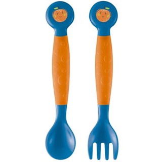 Kit Colher e Garfo Flexíveis Laranjito Funny Meal Refeição do Bebê +6 meses MultiKids Baby