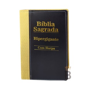 Biblia Sagrada Hipergigante Bicolor Dourado e Preta C/ Harpa RC