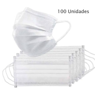 Kit 100 Mascara Descartaveis Tnt Branca 3 Camada Elastico