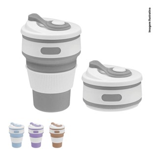 Copo Retrátil Silicone Dobrável C/ Tampa Reutilizável 350ml