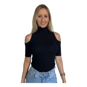 Blusa Gola Alta Ombros Vazados Manga Curta