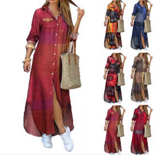 Moda Botões De Manga Longa Camisa Vestido Mulheres 2023 Primavera Casual Estampa Escritóri...